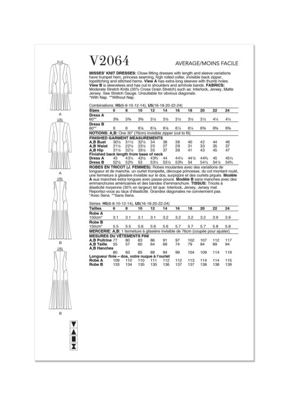 Vogue Schnittmuster V2064 - Jerseykleid mit Godetfalten am Saum – Bild 8