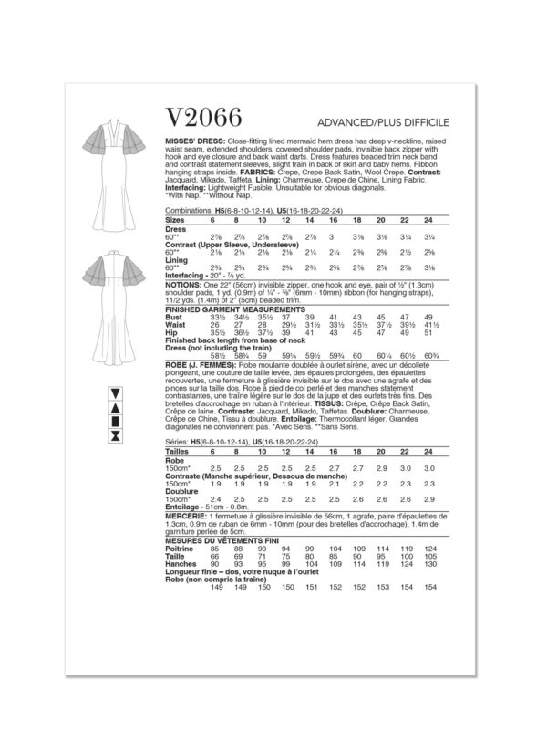 Vogue Schnittmuster V2066 - körperbetontes, langes Abendkleid mit Flügelärmel – Bild 5