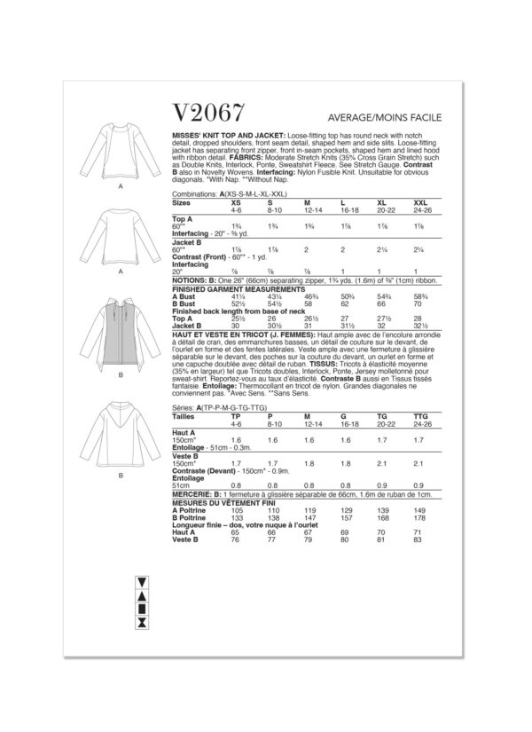 Vogue Schnittmuster V2067 - Damenshirt oder Kapuzenjacke – Bild 9