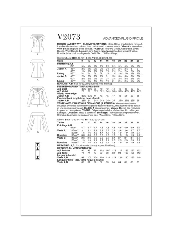 Vogue Schnittmuster - V2073 - Jacke oder Weste mit großem Ausschnitt – Bild 9