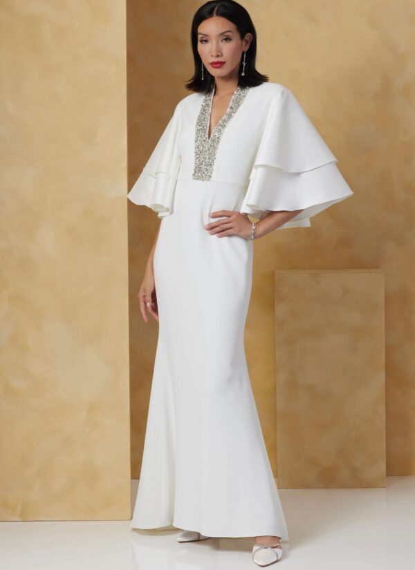 Vogue Schnittmuster V2066 - körperbetontes, langes Abendkleid mit Flügelärmel – Bild 2