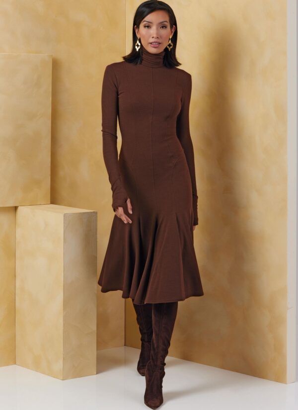 Vogue Schnittmuster V2064 - Jerseykleid mit Godetfalten am Saum – Bild 4