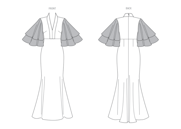 Vogue Schnittmuster V2066 - körperbetontes, langes Abendkleid mit Flügelärmel – Bild 4