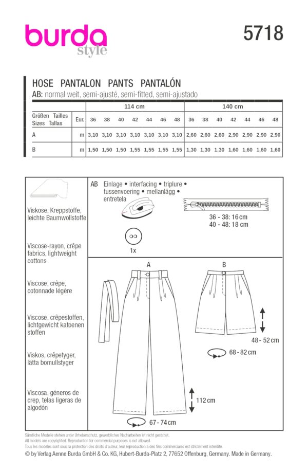 Burda Style Schnittmuster Nr. 5718 - Hose - Marlenehose oder Shorts – Bild 9