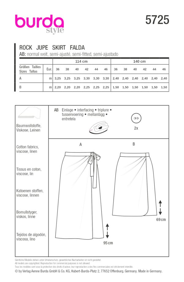 Burda Style Schnittmuster Nr. 5725 - Rock - Wickelrock - asymmetrische Falten – Bild 9
