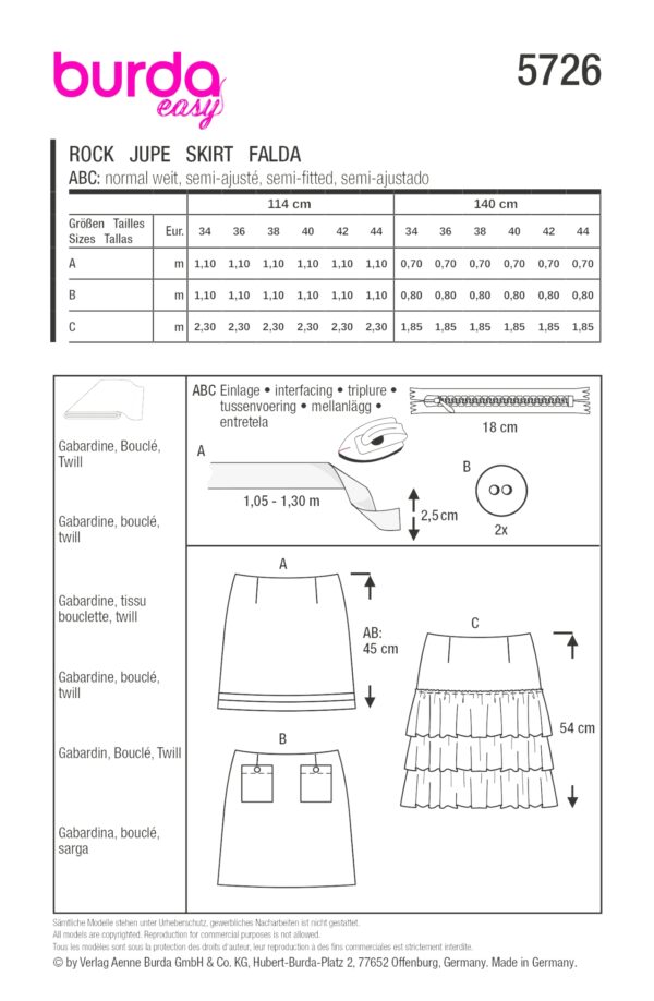 Burda Easy Schnittmuster Nr. 5726 - Rock - Sommerrock - 3 Varianten – Bild 9
