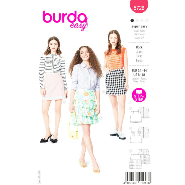 Burda Easy Schnittmuster Nr. 5726 - Rock - Sommerrock - 3 Varianten