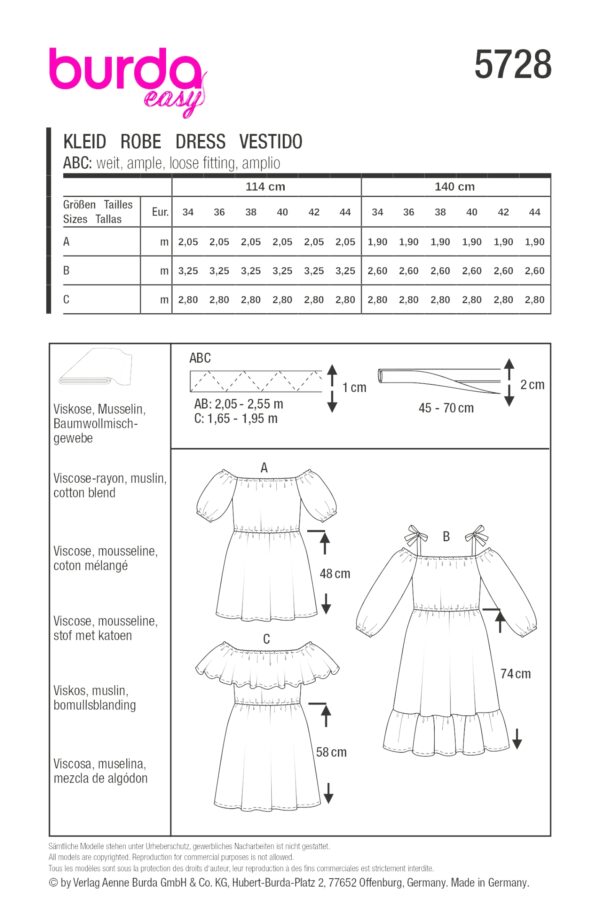 Burda Easy Schnittmuster Nr. 5728 - Kleid - luftiges Sommerkleid - 3 Varianten – Bild 10