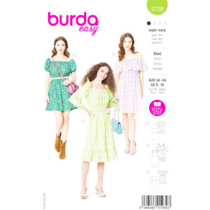 Burda Easy Schnittmuster Nr. 5728 - Kleid - luftiges Sommerkleid - 3 Varianten