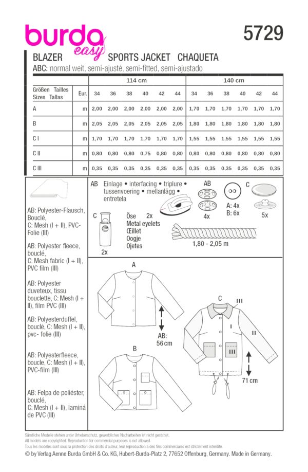 Burda Easy Schnittmuster Nr. 5729 - Blazer - Jacke - 3 Varianten – Bild 10