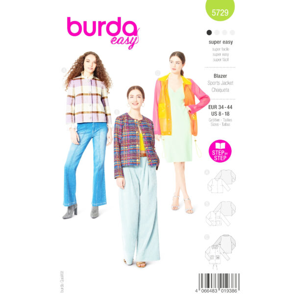Burda Easy Schnittmuster Nr. 5729 - Blazer - Jacke - 3 Varianten