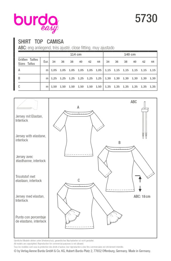 Burda Easy Schnittmuster Nr. 5730 - Oberteil - Shirt - Top - 3 Varianten – Bild 10