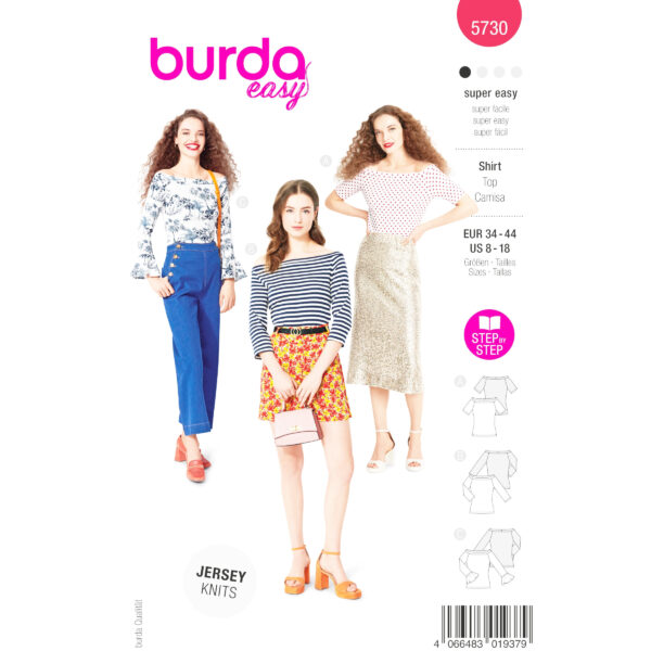 Burda Easy Schnittmuster Nr. 5730 - Oberteil - Shirt - Top - 3 Varianten