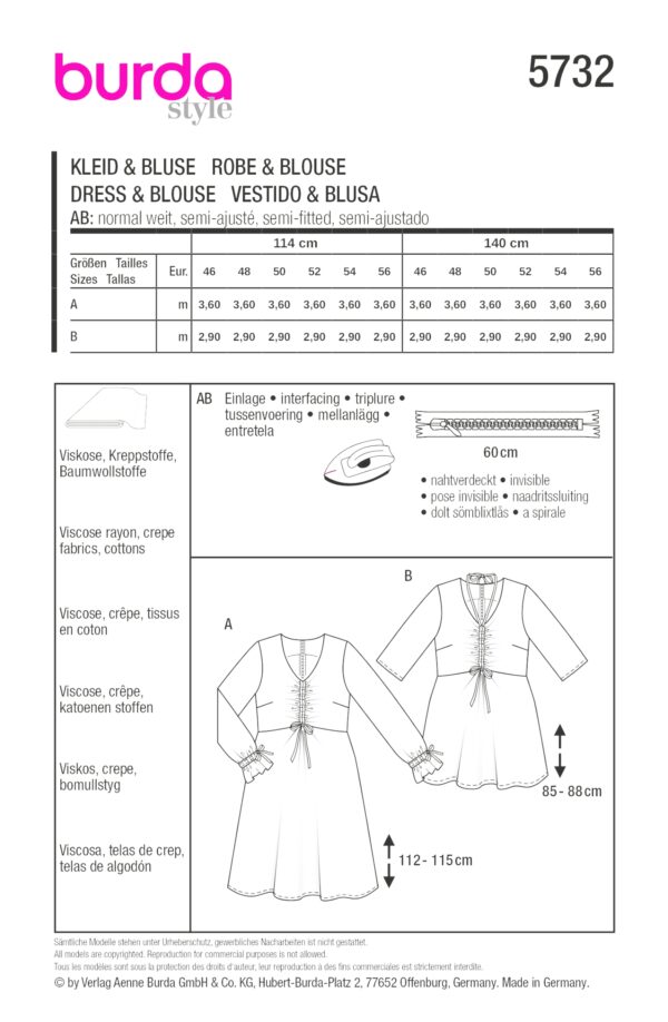 Burda Style Schnittmuster Nr. 5732 - Kleid & Bluse - geraffter Ausschnitt – Bild 9