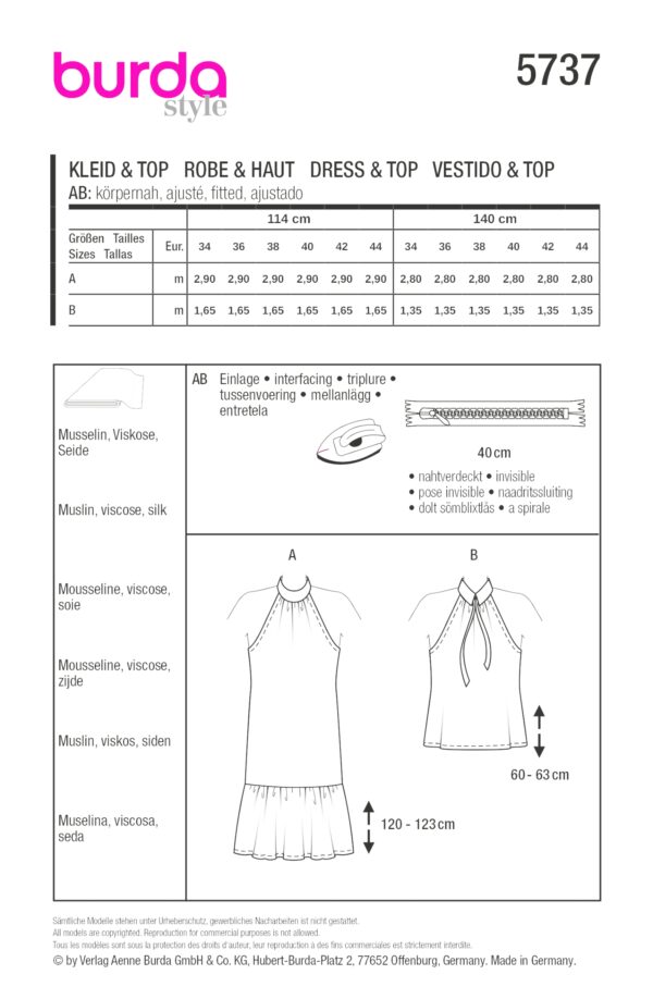 Burda Style Schnittmuster Nr. 5737 - Kleid & Top - feminin - Neckholder - Rüsche – Bild 9