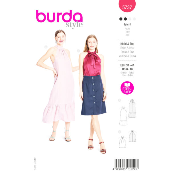 Burda Style Schnittmuster Nr. 5737 - Kleid & Top - feminin - Neckholder - Rüsche