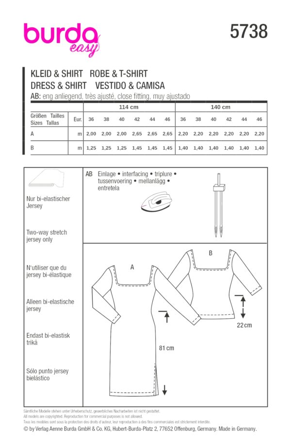 Burda Easy Schnittmuster Nr. 5738 - Kleid, Shirt - figurbetonend - Seitenschlitz – Bild 9