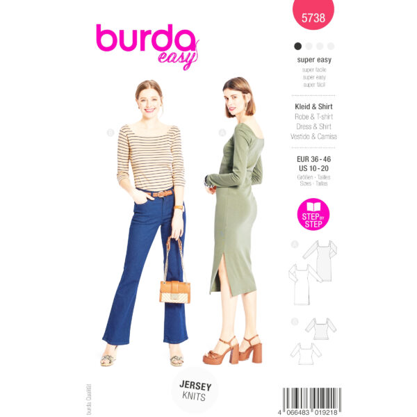Burda Easy Schnittmuster Nr. 5738 - Kleid, Shirt - figurbetonend - Seitenschlitz
