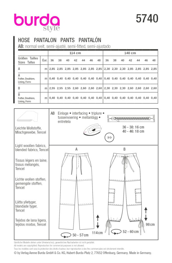 Burda Style Schnittmuster Nr. 5740 - Hose - Teilungsnähte horizontal - Tunnelzug – Bild 9