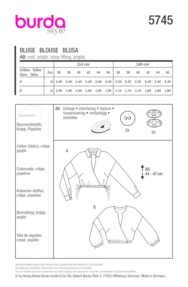 Burda Style Schnittmuster Nr. 5745 - Oberteil - Bluse - V-Ausschnitt – Bild 9