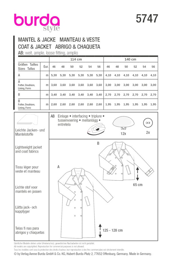 Burda Style Schnittmuster Nr. 5747 - Mantel & Jacke - Trenchcoat - Trenchjacke – Bild 9