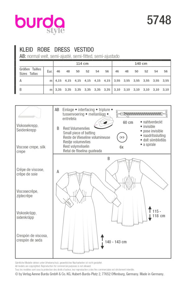 Burda Style Schnittmuster Nr. 5748 - Kleid - feminin - V-Ausschnitt - curvy Mode – Bild 9