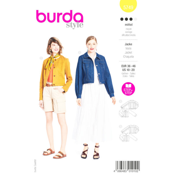 Burda Style Schnittmuster Nr. 5749 - Jacke - kurz - klassische Jeansjacke