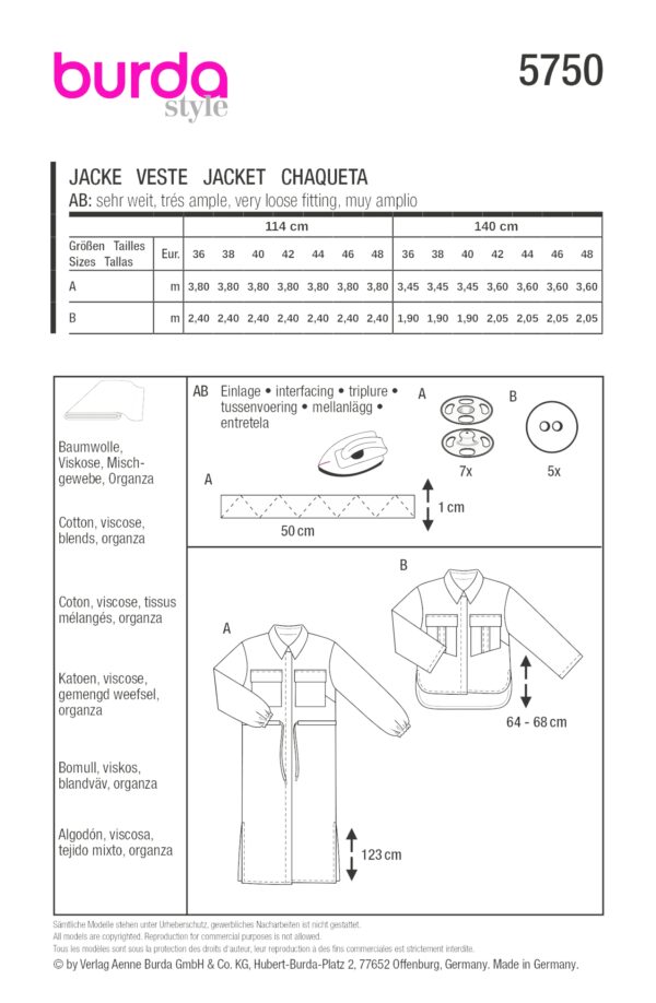 Burda Style Schnittmuster Nr. 5750 - Jacke - Blusenjacke - Klappentaschen – Bild 9