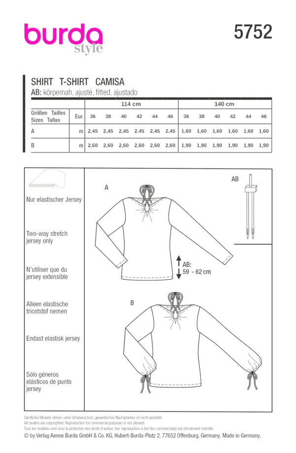 Burda Style Schnittmuster Nr. 5752 - Shirt - Tropfenausschnitt - hinten gebunden – Bild 9