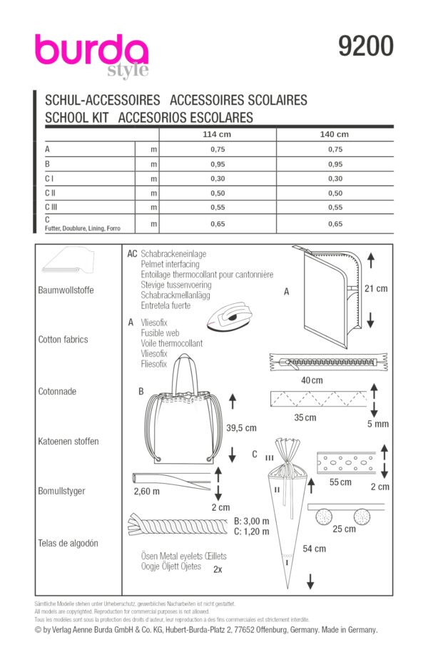 Burda Style Schnittmuster Nr. 9200 - Accessoires - Zuckertüte, Federmappe, .... – Bild 9