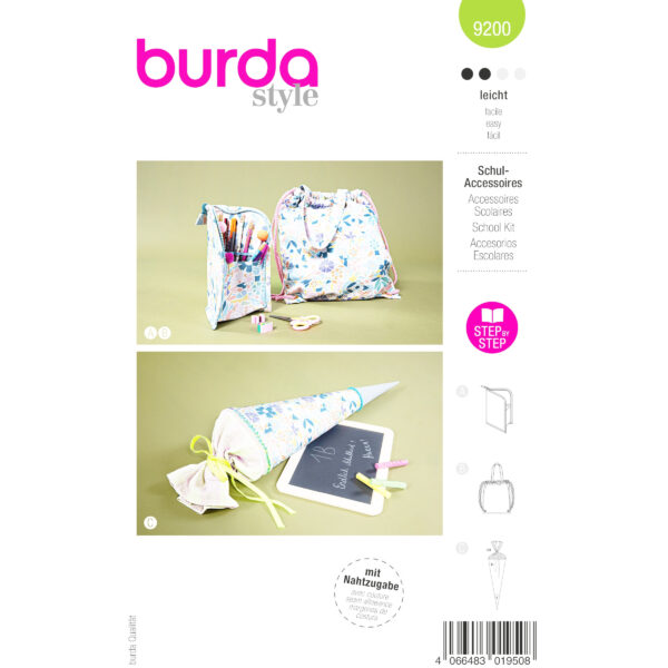 Burda Style Schnittmuster Nr. 9200 - Accessoires - Zuckertüte, Federmappe, ....