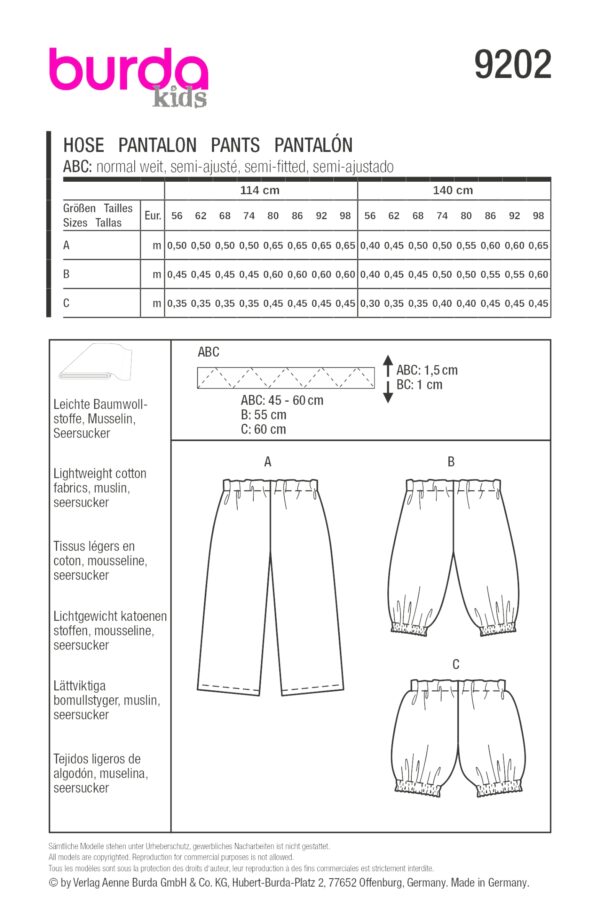 Burda Kids Schnittmuster Nr.9202 - Hose - Mitwachshose - Gummibund – Bild 8