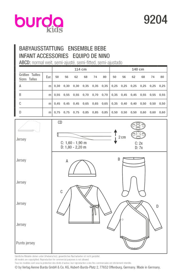 Burda Kids Schnittmuster Nr.9204 - Babyausstattung - Body - Hose - Hemd - Mütze – Bild 9