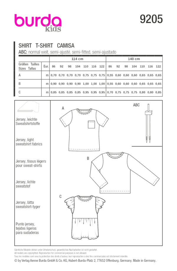 Burda Kids Schnittmuster Nr. 9205 - Shirt - Kurzarm oder Longsleeve – Bild 10