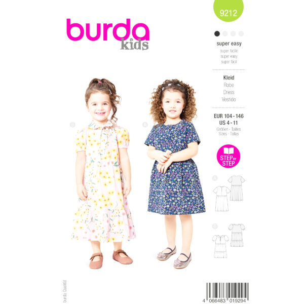 Burda Kids Schnittmuster Nr. 9212 - Kleid - Bubikragen oder Rüschen