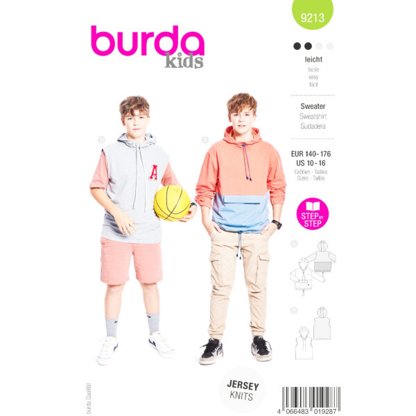 Burda Kids Schnittmuster Nr. 9213 - Sweater - Hoodie - Kurzarm oder Longsleeve