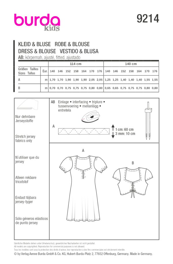 Burda Kids Schnittmuster Nr. 9214 - Kleid & Top - Puffärmel - Herzausschnitt – Bild 9