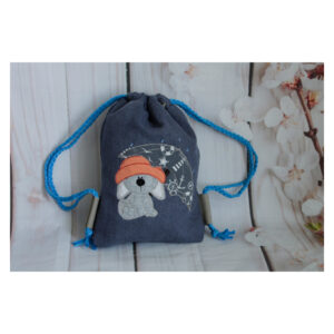 1 einzigartiger Kinderrucksack - Turnbeutel - Wanderbeutel - Leinen - Blau - Bär mit Regenschirm