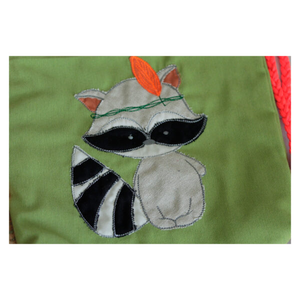 1 einzigartiger Kinderrucksack - Turnbeutel - Wanderbeutel - Dekostoff - Hellgrün - Waschbär – Bild 3
