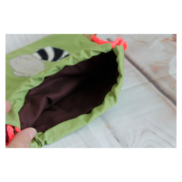 1 einzigartiger Kinderrucksack - Turnbeutel - Wanderbeutel - Dekostoff - Hellgrün - Waschbär – Bild 5