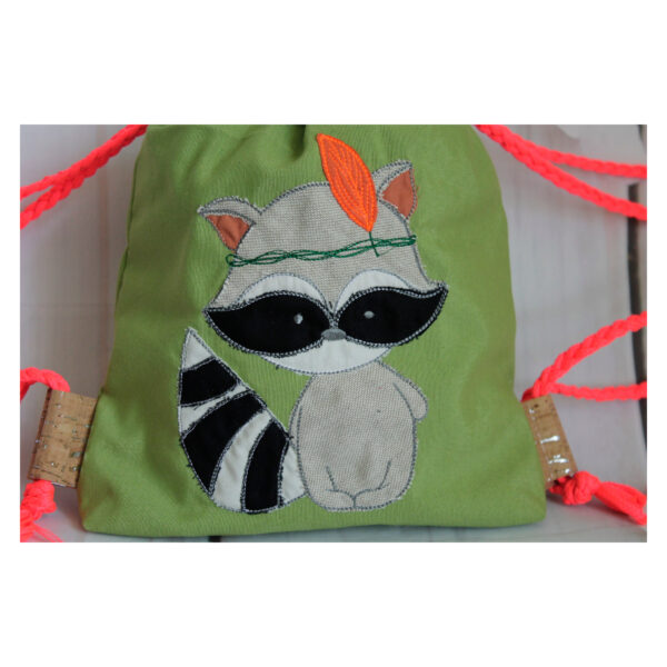 1 einzigartiger Kinderrucksack - Turnbeutel - Wanderbeutel - Dekostoff - Hellgrün - Waschbär – Bild 6