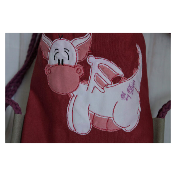 1 einzigartiger Kinderrucksack - Turnbeutel - Wanderbeutel - Dekostoff - Rot - Dino – Bild 2