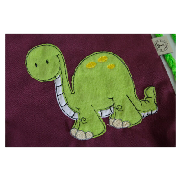 1 einzigartiger Kinderrucksack - Turnbeutel - Wanderbeutel - Dekostoff - Bordeaux - Dino – Bild 6