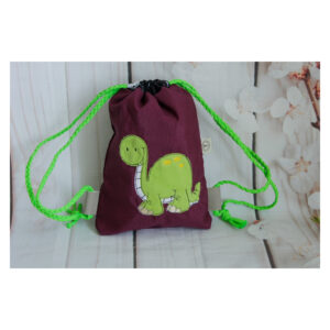 1 einzigartiger Kinderrucksack - Turnbeutel - Wanderbeutel - Dekostoff - Bordeaux - Dino
