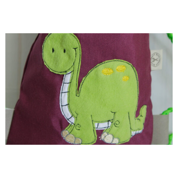 1 einzigartiger Kinderrucksack - Turnbeutel - Wanderbeutel - Dekostoff - Bordeaux - Dino – Bild 4