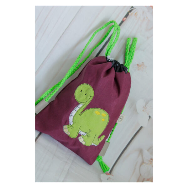 1 einzigartiger Kinderrucksack - Turnbeutel - Wanderbeutel - Dekostoff - Bordeaux - Dino – Bild 2