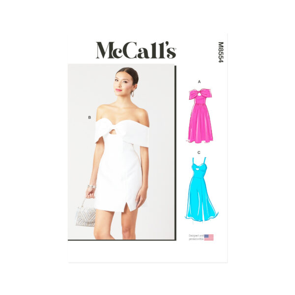 "Schulterfreies Abendkleid genäht mit McCall’s Schnittmuster M8554 – elegantes, figurbetontes Kleid für besondere Anlässe"
