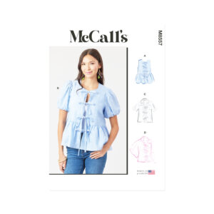 „McCall’s Schnittmuster M8557 – lockere Damenbluse mit Bindebändern am Ausschnitt und an den Ärmeln, ideal für leichte Stoffe – DIY-Nähprojekt“