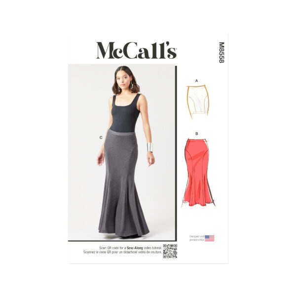 „McCall’s Schnittmuster M8558 – figurbetonter Damenrock, ideal für Stretchstoffe, DIY-Nähprojekt“