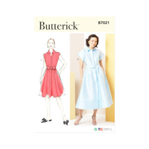 Schnittmuster B7021, durchgehend geknöpftes Sommerkleid mit angeschnittenen, kleinen Ärmel.